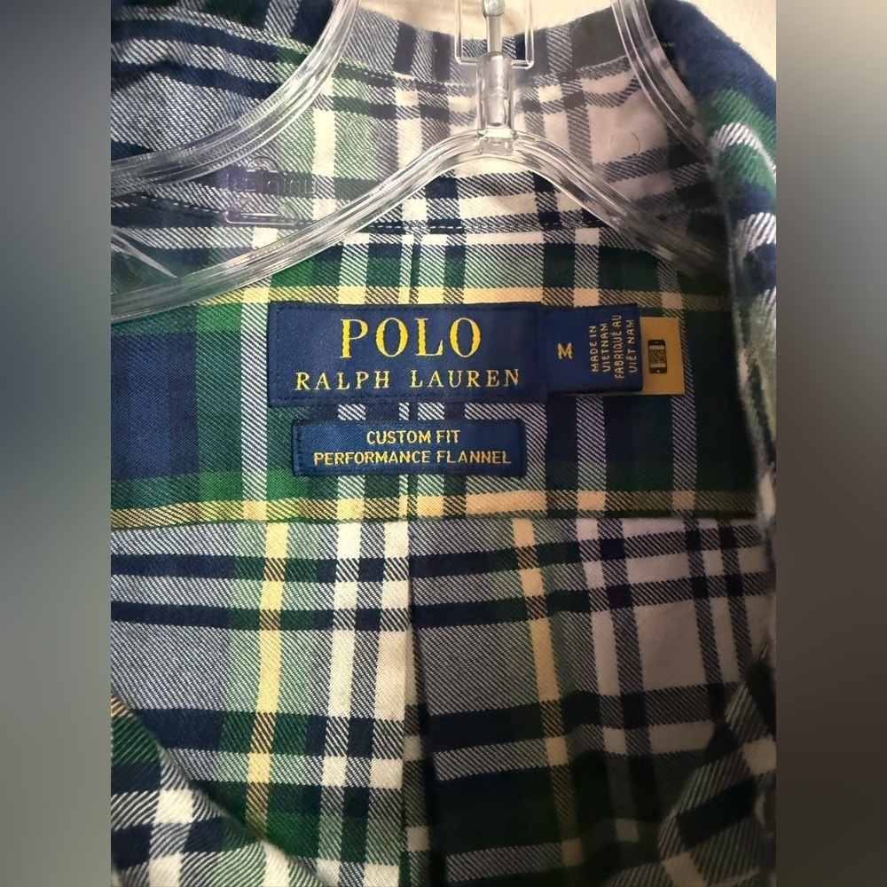 Ralph Lauren Shirt Mens Blue Green Plaid Performance Flannel Size Medium M - Picture 2 of 4